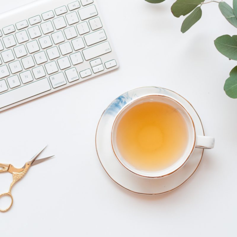 Tea cup on desk.